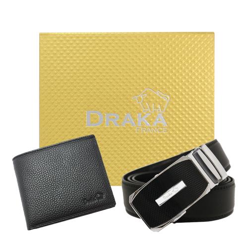 DRAKA 達卡 - 黃金禮盒 真皮皮夾+自動皮帶-7307