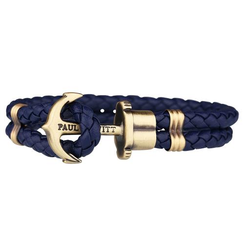 PAUL HEWITT 德國出品 PHREP 海軍藍皮革編織 古銅船錨手環