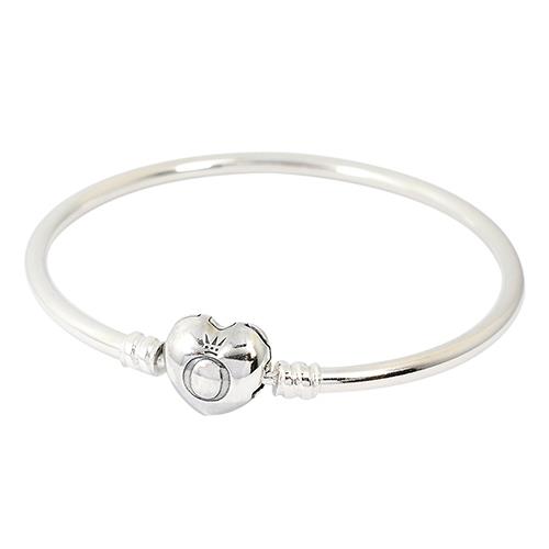 Pandora 潘朵拉 標誌愛心釦 925純銀硬環手環 596268