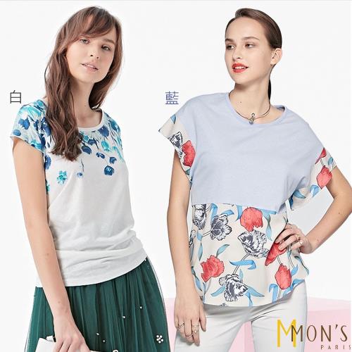 MONS熱銷千件棉麻精品上衣 (白色/藍色2選1 )M-XXL