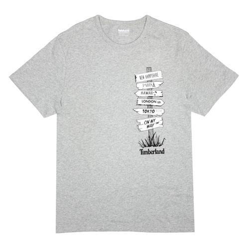 Timberland男款麻灰色城市標籤圖案短袖T恤A218C052