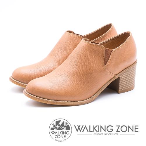 WALKING ZONE 柔軟皮革鬆緊高跟踝靴 女鞋 - 棕 (另有黑 )