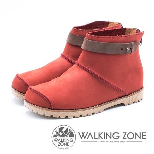 WALKING ZONE 皮革車縫拉鍊短靴 女鞋 - 紅 (另有藍、黃棕)