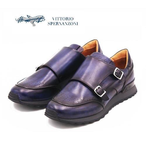 VITTORIO SPERNANZONI 頂級義大利手工休閒孟克鞋 男鞋-深藍(另有棕)