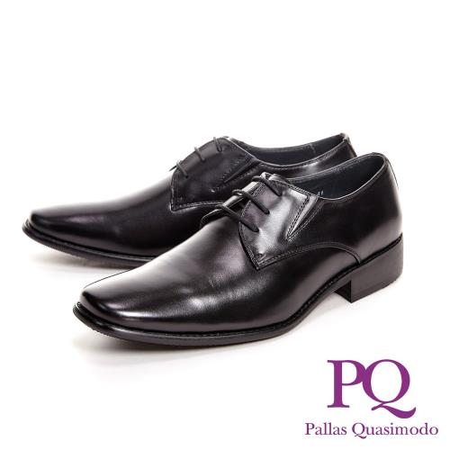 PQ 極簡方頭寬楦商務男皮鞋 綁帶基本款-黑