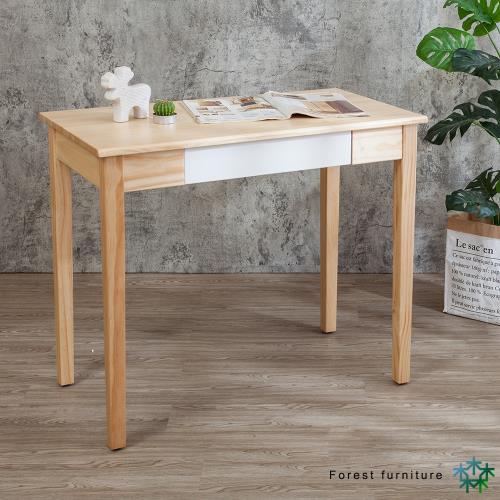 Boden-森林家具 3尺全實木抽屜書桌/工作桌(白色)-DIY