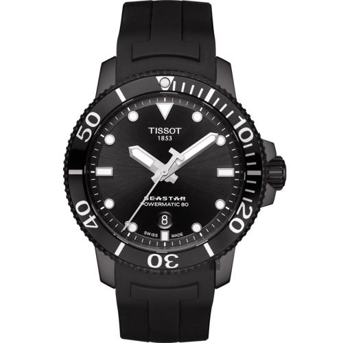 TISSOT天梭Seastar海洋之星陶瓷潛水機械錶-PVD/43mmT1204073705100