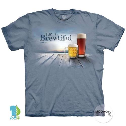 摩達客(預購)(4XL-5XL)美國進口The Mountain生活是啤酒純棉環保藝術中性短袖T恤
