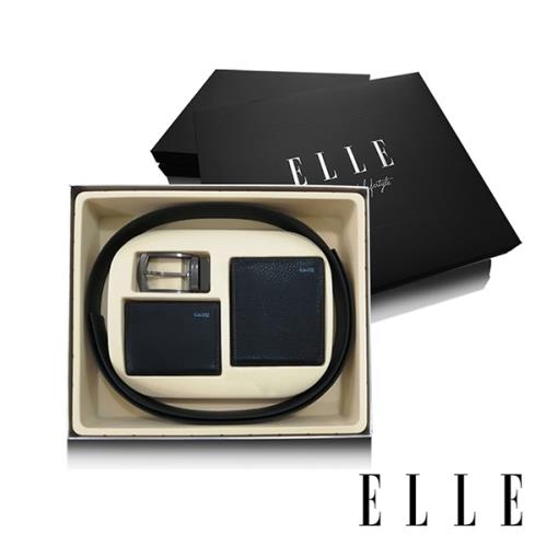 ELLE HOMME 男爵系列-真皮皮夾+名片夾+皮帶禮盒-三件組