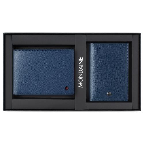 MONDAINE 瑞士國鐵 八卡視窗短夾＋國徽名片夾禮盒 (十字紋藍)