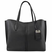 TODS JOY 經典LOGO壓紋荔紋牛皮肩背托特包.黑