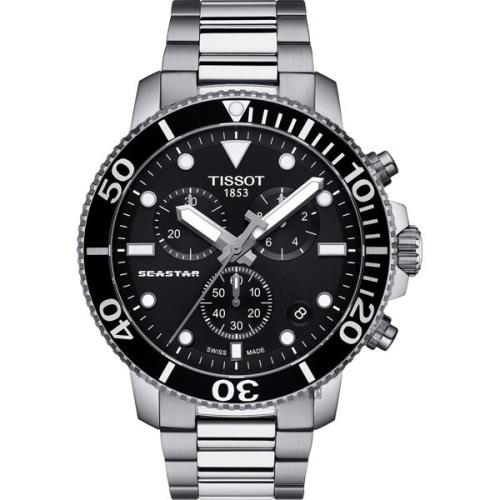 TISSOT 天梭 Seastar 1000 海洋之星300米潛水計時錶-黑x銀/45mm(T1204171105100)