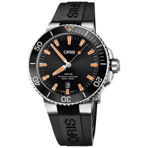 Oris豪利時Aquis時間之海潛水300米日期機械錶-橘時標/43.5mm0173377304159-0742464EB