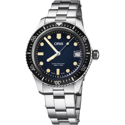 Oris豪利時DiversSixtyFive潛水機械女錶-藍x銀錶帶/36mm0173377474055-0781718