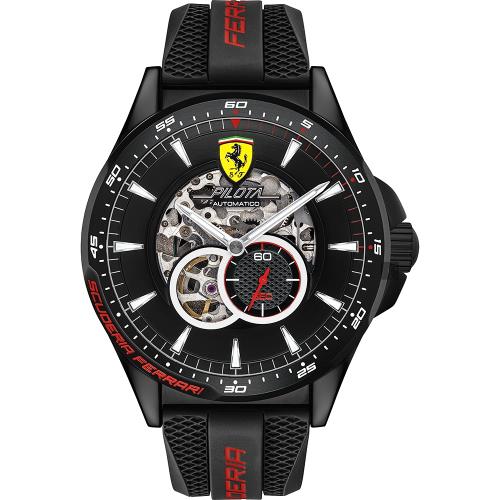 Scuderia Ferrari 法拉利 Pilota 賽車手機械錶-黑/45mm FA0830600
