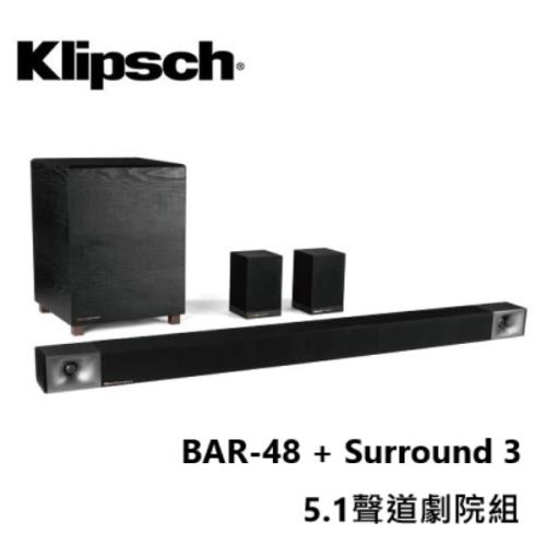 Klipsch 古力奇 Soundbar BAR 48 + Surround 3 無線環繞喇叭 5.1聲道劇院組 公司貨