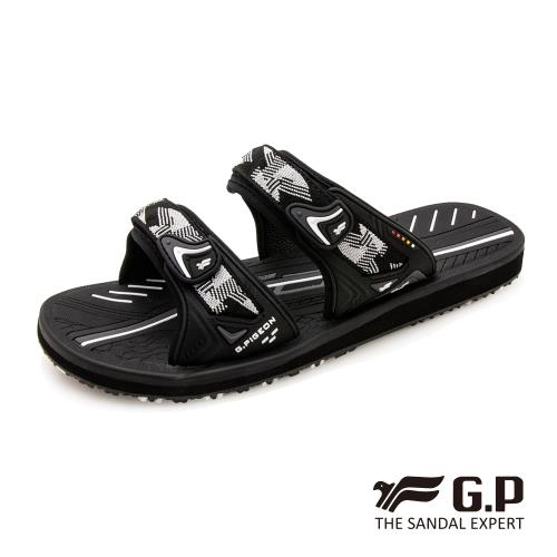 G.P 男款簡約織帶風格雙帶拖鞋G0573M-白黑色(SIZE:40-44 共二色)
