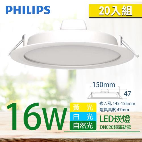 20入組【PHILIPS 飛利浦】LED薄型崁燈  16W  DN020B