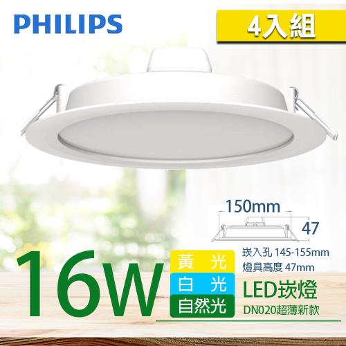 4入組【PHILIPS 飛利浦】LED薄型崁燈  16W  DN020B