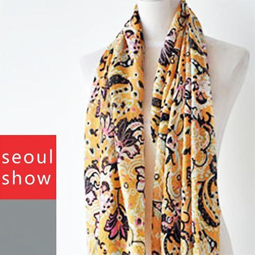 Seoul Show首爾秀 60支紗 橘色溫度 100%純羊毛印花圍巾保暖披肩