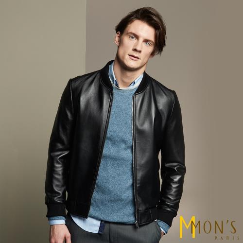 MONS 100%綿羊皮時尚夾克兩穿男皮外套