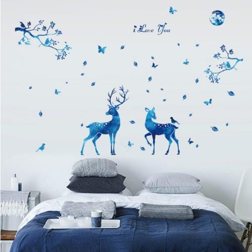【半島良品】DIY無痕創意牆貼/壁貼-現代藍色星光鹿 SK9181大