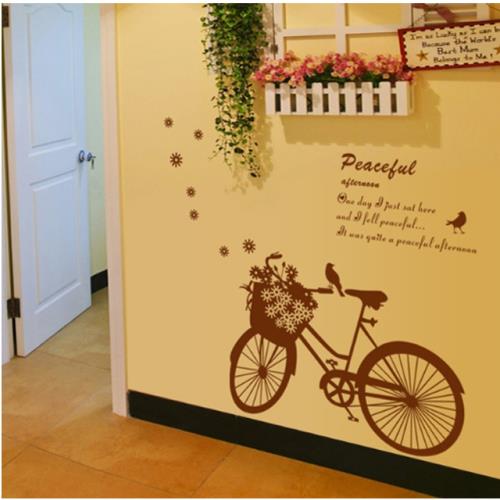 【半島良品】DIY無痕創意牆貼/壁貼-花朵腳踏車 AY7021中