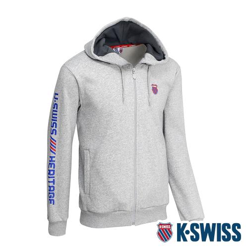 K-SWISS Shield Logo Hoodie Jacket刷毛連帽外套-男-淺灰