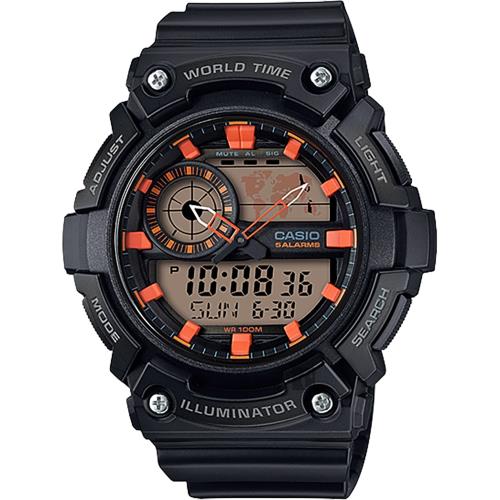 CASIO卡西歐 世界時間地圖手錶-橘時標 AEQ-200W-1A2VDF / AEQ-200W-1A2
