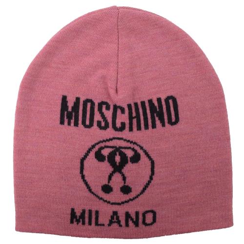 MOSCHINO 65061 M1884 經典LOGO羊毛針織毛帽.玫紅