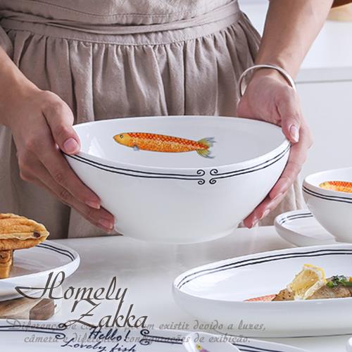 Homely Zakka 創意Lovely fish系列陶瓷餐具_6.5吋三角麵碗