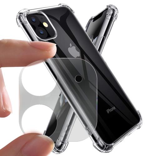 Xmart for iPhone 11 6.1吋 加強四角防摔空壓氣墊殼+一體成型鏡頭玻璃貼 組合
