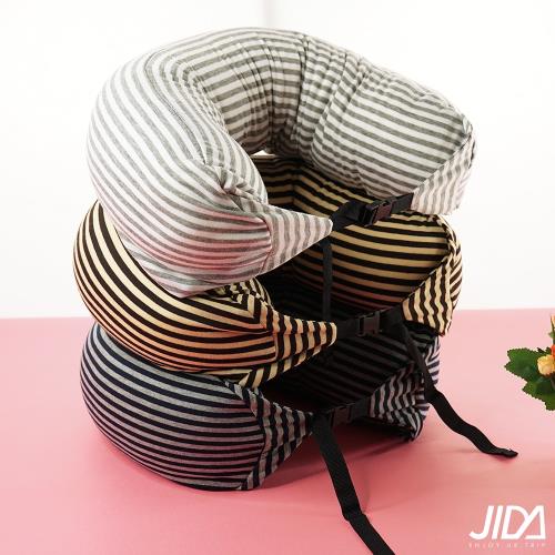 任-JIDA 日式簡約條紋風連帽微粒子U型護頸枕 70cmX15cm