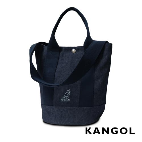 KANGOL 韓版玩色-帆布手提/斜背釦式小型水桶包-牛仔深藍 AKG1217
