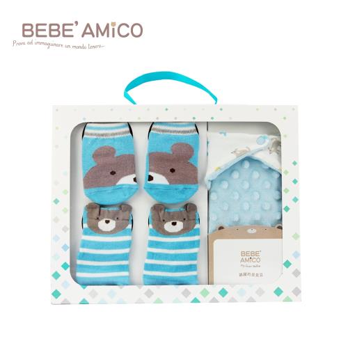 Bebe Amico-童話襪+三角圍巾禮盒-湖水藍