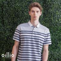 oillio歐洲貴族 男裝 短袖柔軟吸濕排汗透氣POLO衫 休閒紳士條紋 舒適彈力 灰色 - 男款 休閒服法國品牌 柔順手感 簡約電腦刺繡