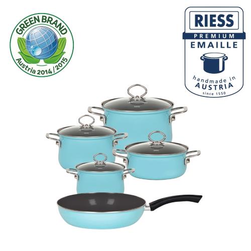 RIESS奧地利國寶陶瓷琺瑯鍋具5件組水晶藍