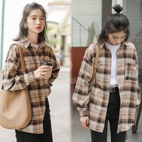 韓國K.W.(預購)韓新品復古格紋襯衫外套