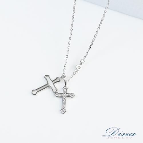 【DINA 蒂娜珠寶】雙十字 925純銀CZ鑽石項鍊(SSF71118)
