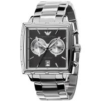 EMPORIO ARMANI 經典款方形計時錶/黑/42X39mm/AR0591