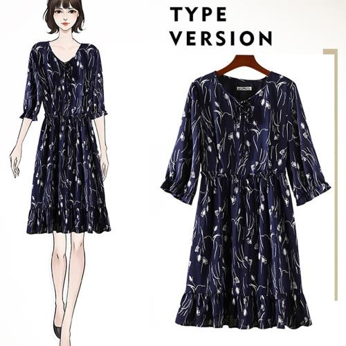 麗質達人 - 11153藍色印花洋裝