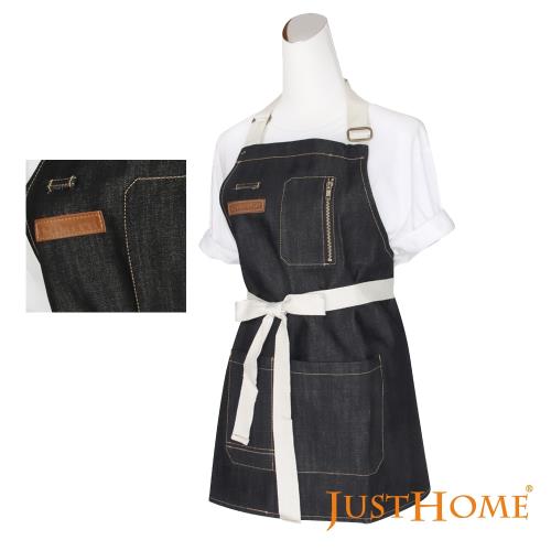 Just Home史代爾丹寧附口袋短版牛仔圍裙(75x63cm)廚房烹飪及居家好幫手