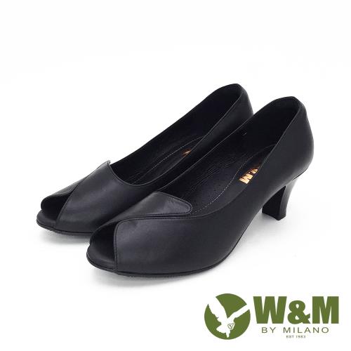 W&M(女) 舒適氣墊魚口鞋 中跟淑女鞋 -黑(另有奶茶色)
