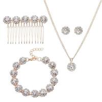 【米蘭精品】水鑽飾品四件套-項鍊+耳環+手鍊+髮梳合金女飾品2色73xr41