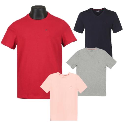 【Tommy Hilfiger】左胸小logo圓領/v領短袖T恤(灰/藍/紅/粉 共4色)
