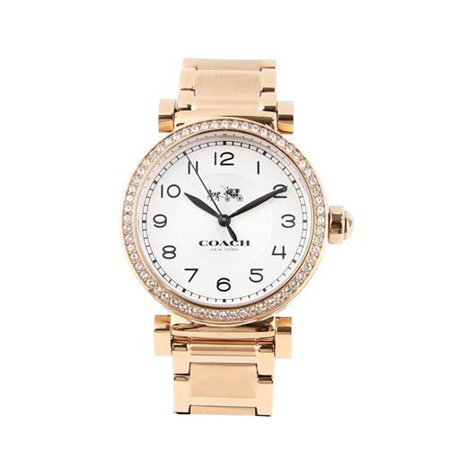 COACH 馬車 LOGO懷舊時尚不鏽鋼帶女錶腕錶32mm(14502398 玫瑰金)