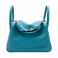 【Hermes】展示品 Lindy 牛皮轉釦手提/肩背兩用包-30cm(藍)