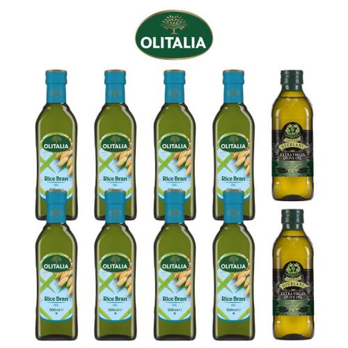 Olitalia 奧利塔 玄米油500ml x8罐+義大利 GIURLANI 老樹特級初榨橄欖油500ml x2罐
