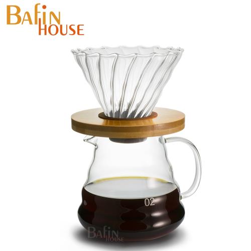 【Bafin House】1~4人份V60竹木托盤玻璃濾杯及雲朵咖啡壺