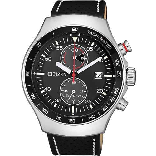 CITIZEN 星辰 光動能計時小牛皮時尚腕錶 CA7010-19E
